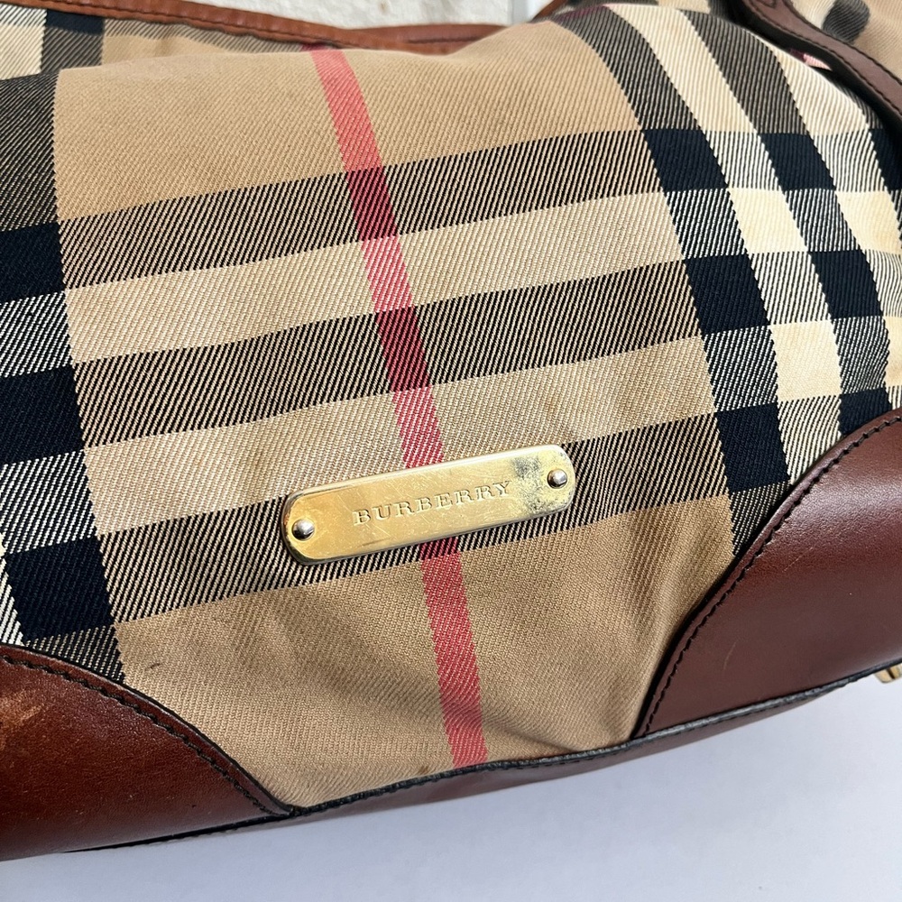 Burberry Tan Check Canvas Tote with Brown Leather Trim - Picture 9 of 16